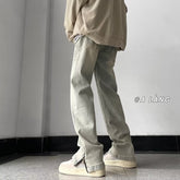 Men Jeans Side Zipper Skinny Jeans Men's Summer Retro Washed Straight-Leg Trousers